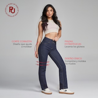 Foto 6 | Jeans Mujer Pantalon Straight Cintura Alta Levanta Pompa Push Up Seven Jeans 0077ston