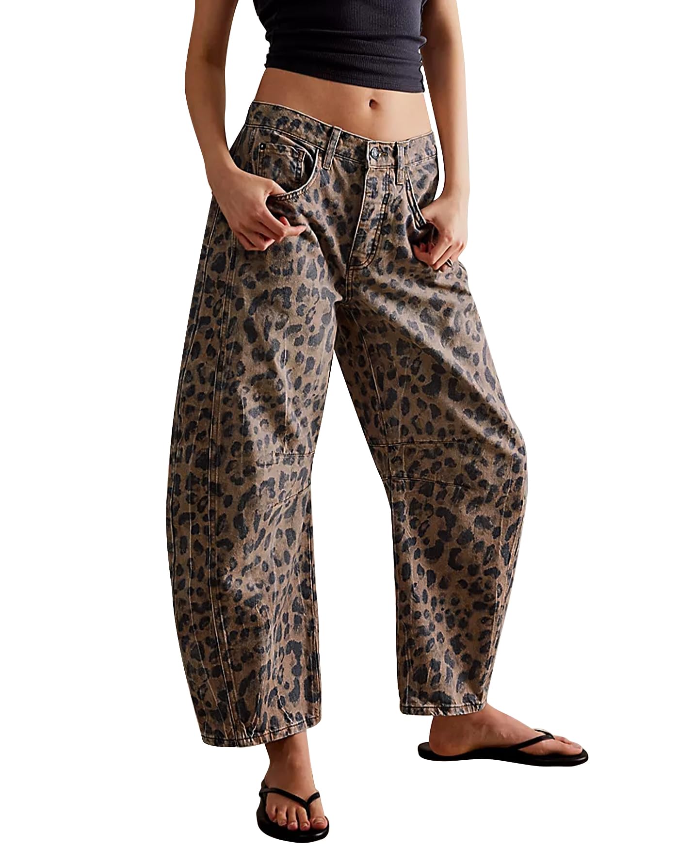 Foto 2 pulgar | Jeans Kedera Holgados De Pierna Ancha Con Estampado De Leopardo Para Mujer - Venta Internacional.