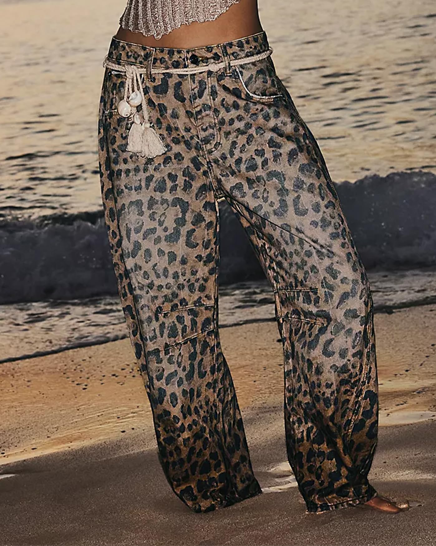 Foto 6 pulgar | Jeans Kedera Holgados De Pierna Ancha Con Estampado De Leopardo Para Mujer - Venta Internacional.