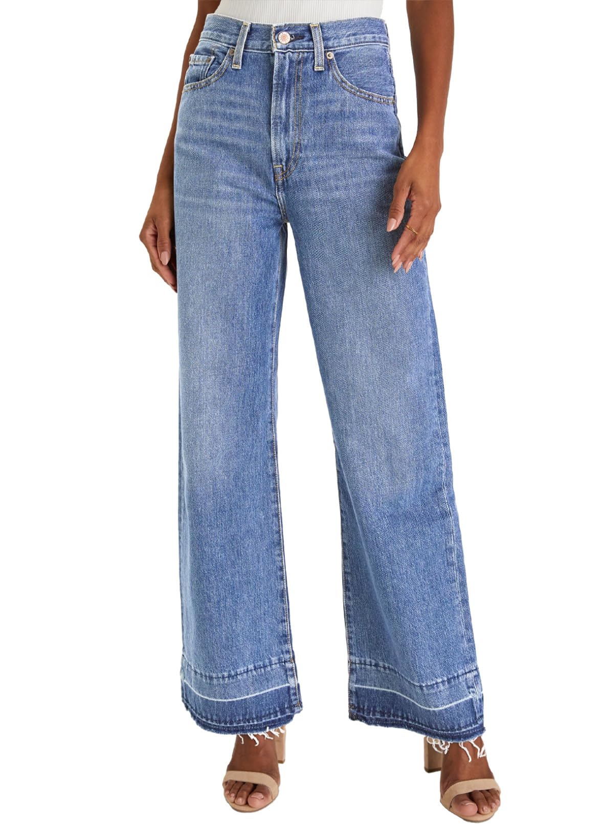 Foto 2 pulgar | Pantalones Vaqueros Elegantes, De Cintura Alta, Acampanados Y Pernera Ancha, Para Mujer - Venta Internacional.