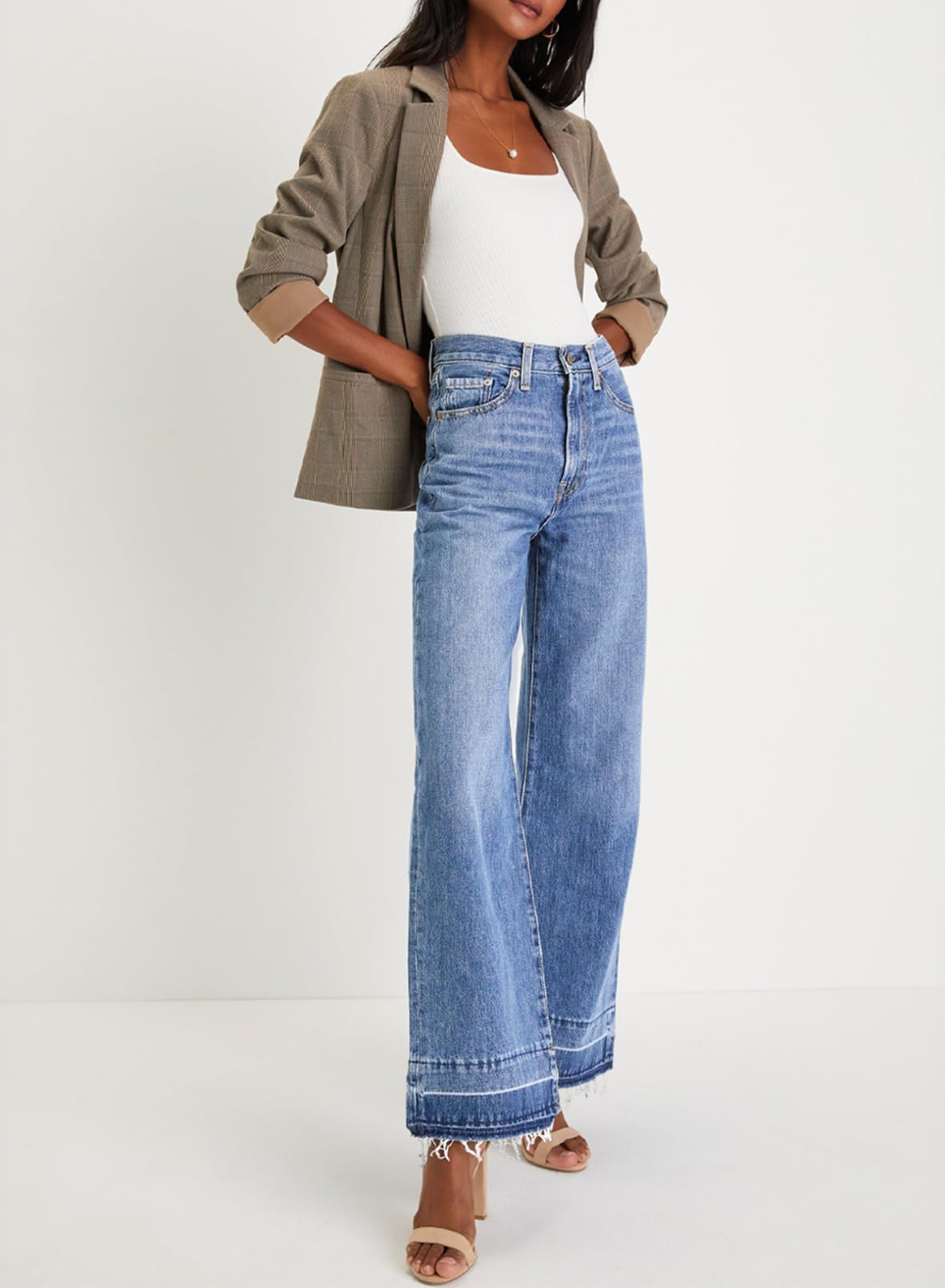 Foto 4 pulgar | Pantalones Vaqueros Elegantes, De Cintura Alta, Acampanados Y Pernera Ancha, Para Mujer - Venta Internacional.