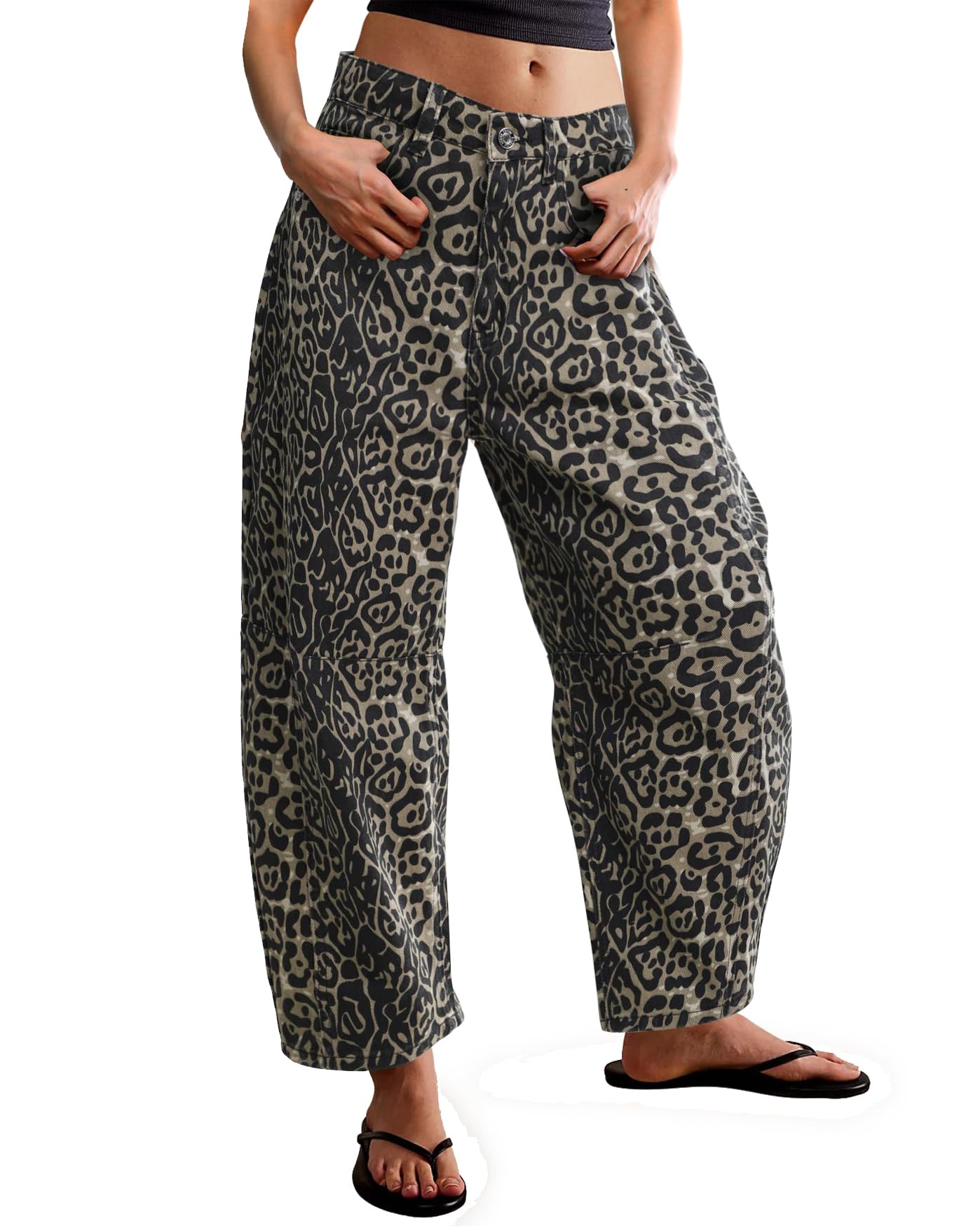 Foto 2 pulgar | Jeans Kedera Baggy Barrel Para Mujer, Novio, Estampado De Leopardo - Venta Internacional.