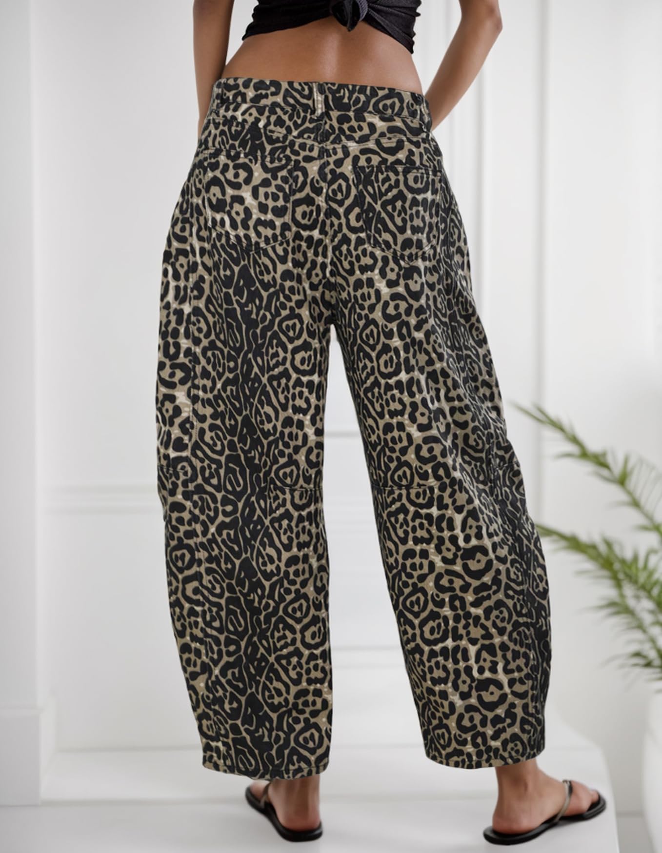 Foto 3 pulgar | Jeans Kedera Baggy Barrel Para Mujer, Novio, Estampado De Leopardo - Venta Internacional.