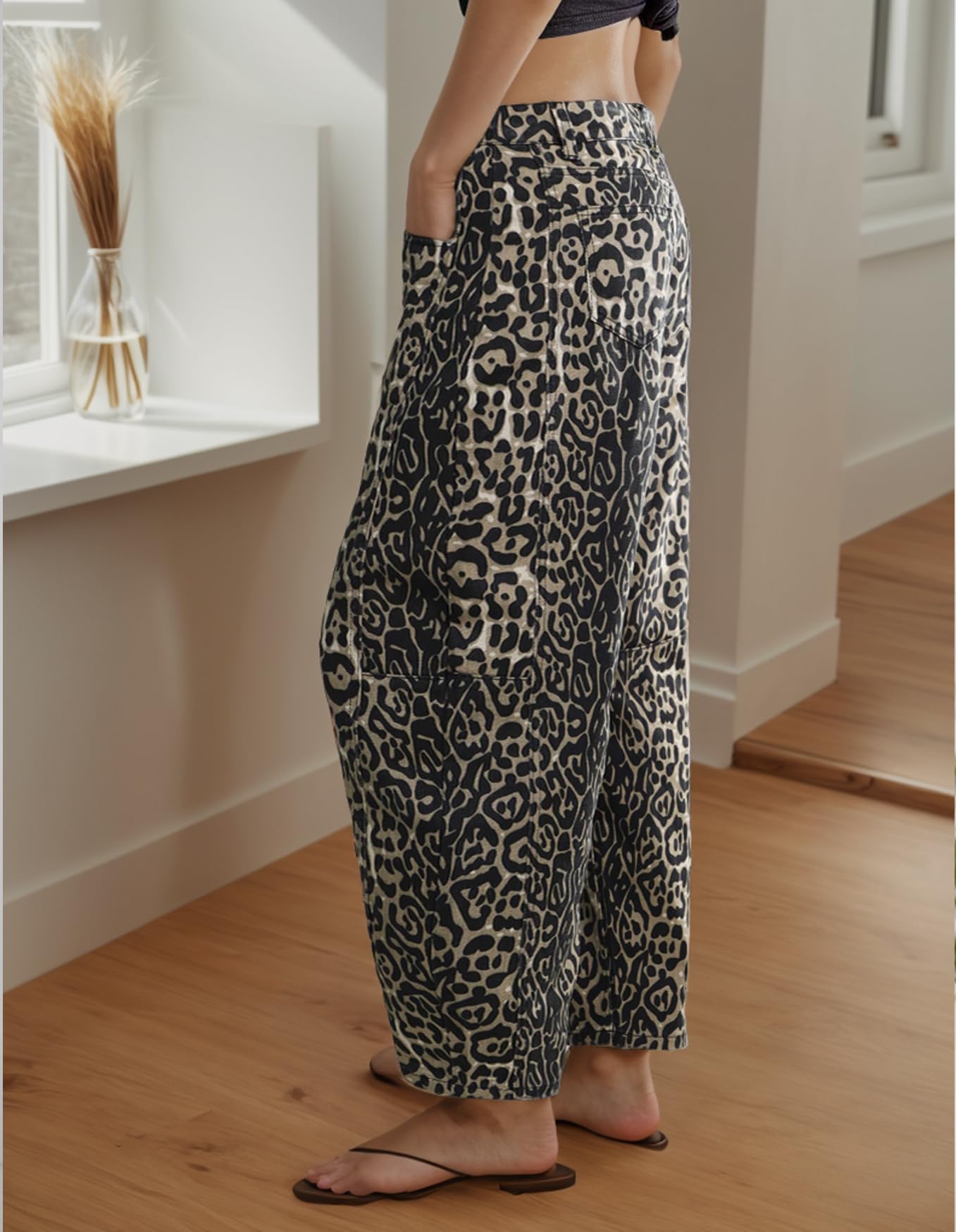 Foto 4 pulgar | Jeans Kedera Baggy Barrel Para Mujer, Novio, Estampado De Leopardo - Venta Internacional.