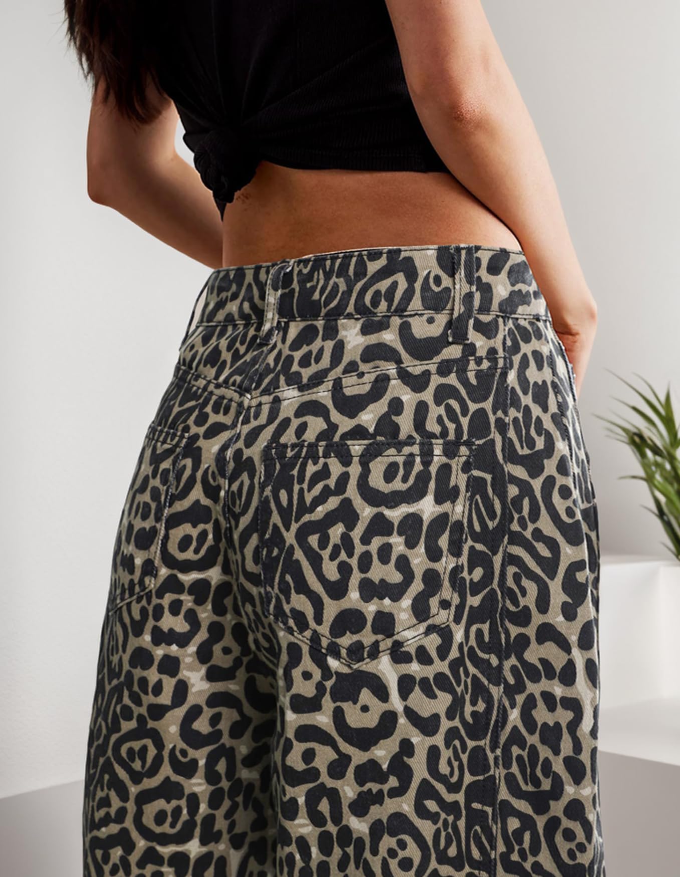 Foto 5 pulgar | Jeans Kedera Baggy Barrel Para Mujer, Novio, Estampado De Leopardo - Venta Internacional.