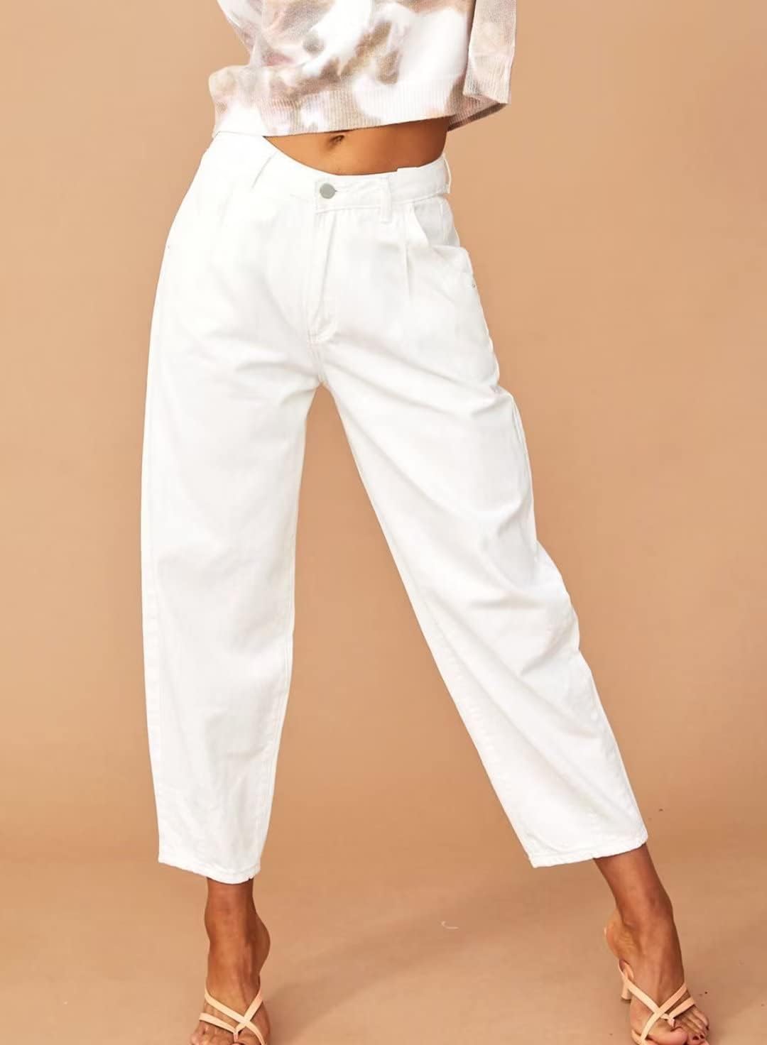Foto 3 pulgar | Vaqueros Elegantes Para Mujer, Cintura Alta, Casuales, Holgados, Blancos, Talla 18 - Venta Internacional.