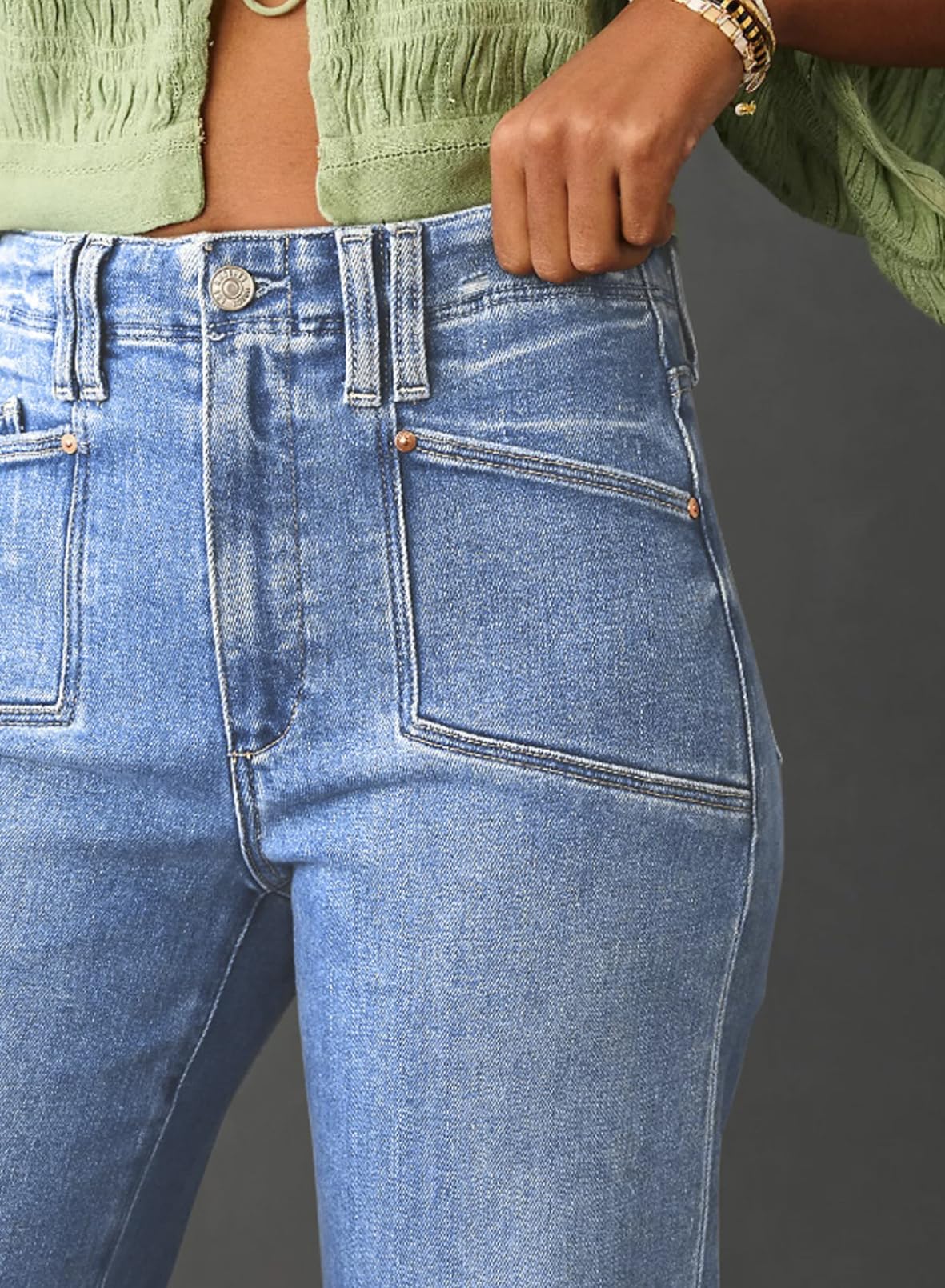 Foto 2 | Vaqueros Elegantes, Holgados, De Cintura Alta, Pierna Ancha, Azul, Talla 10 - Venta Internacional.