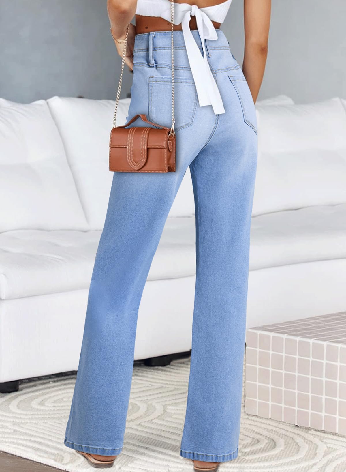 Foto 3 | Vaqueros Elegantes, Holgados, De Cintura Alta, Pierna Ancha, Azul, Talla 10 - Venta Internacional.