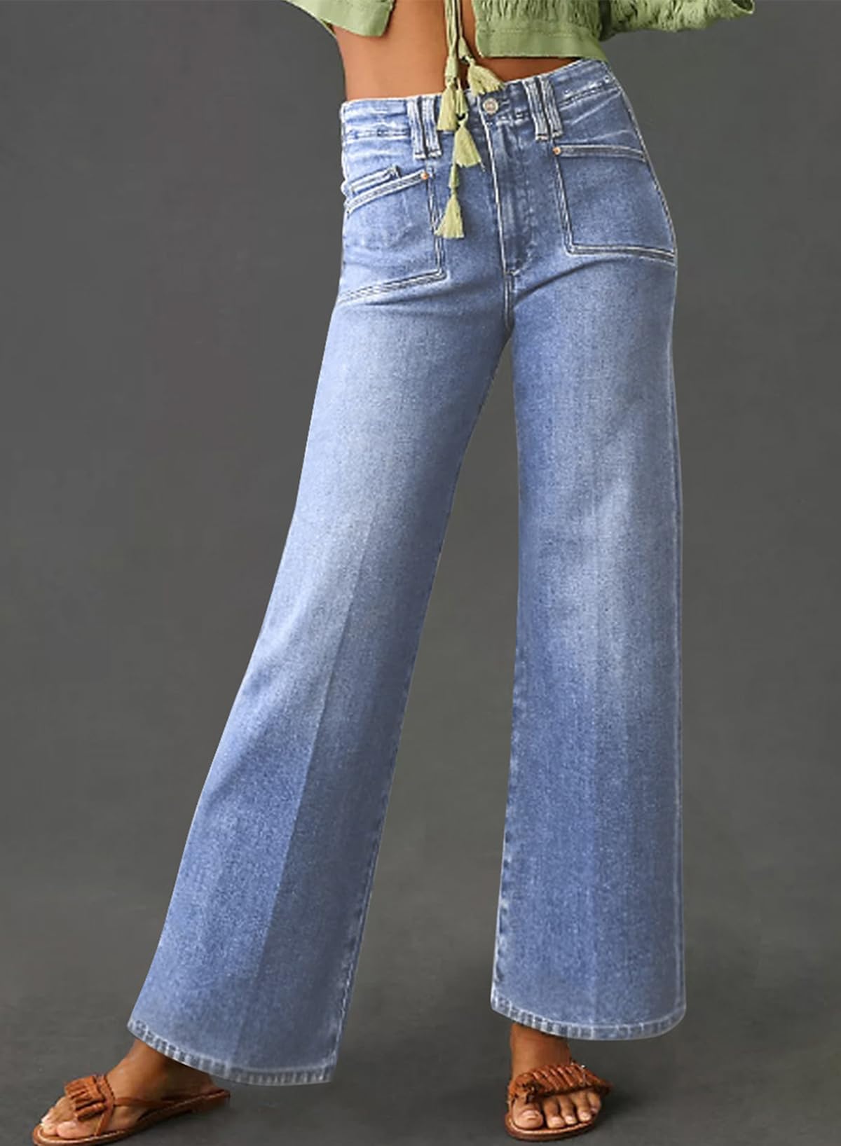 Foto 4 | Vaqueros Elegantes, Holgados, De Cintura Alta, Pierna Ancha, Azul, Talla 10 - Venta Internacional.