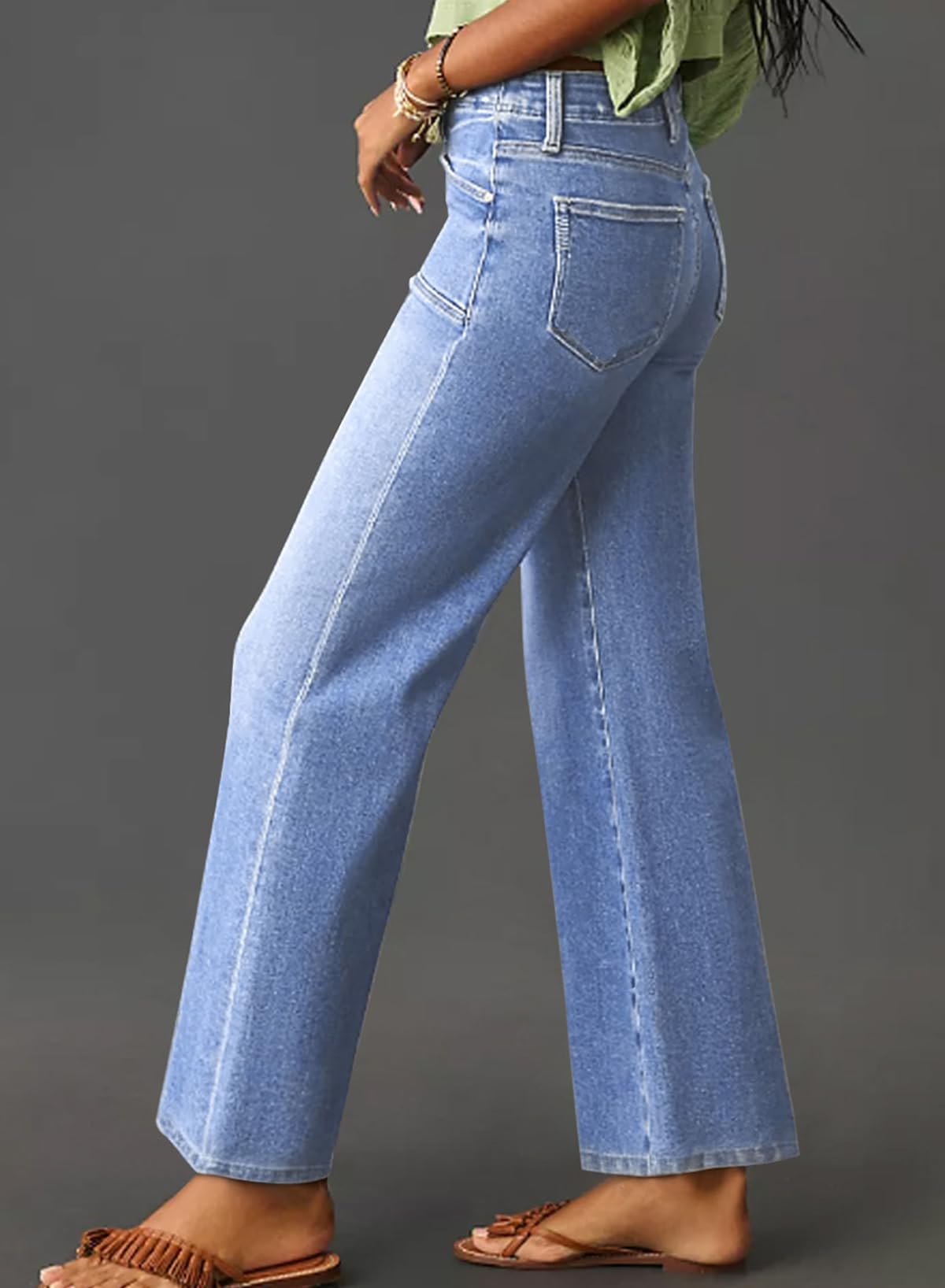 Foto 5 | Vaqueros Elegantes, Holgados, De Cintura Alta, Pierna Ancha, Azul, Talla 10 - Venta Internacional.