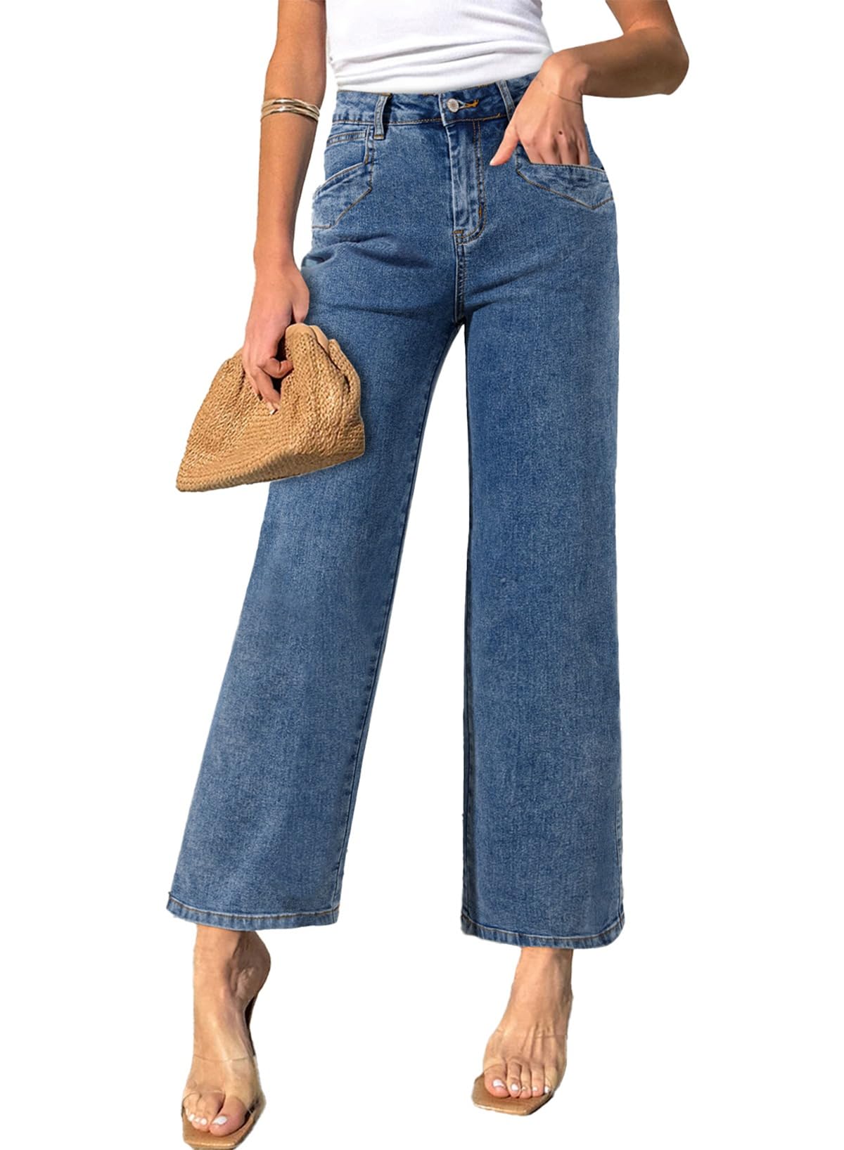 Foto 1 | Jeans Anchos Sidefeel Zimbaplatinum Cintura Alta Azules Para Mujer - Venta Internacional