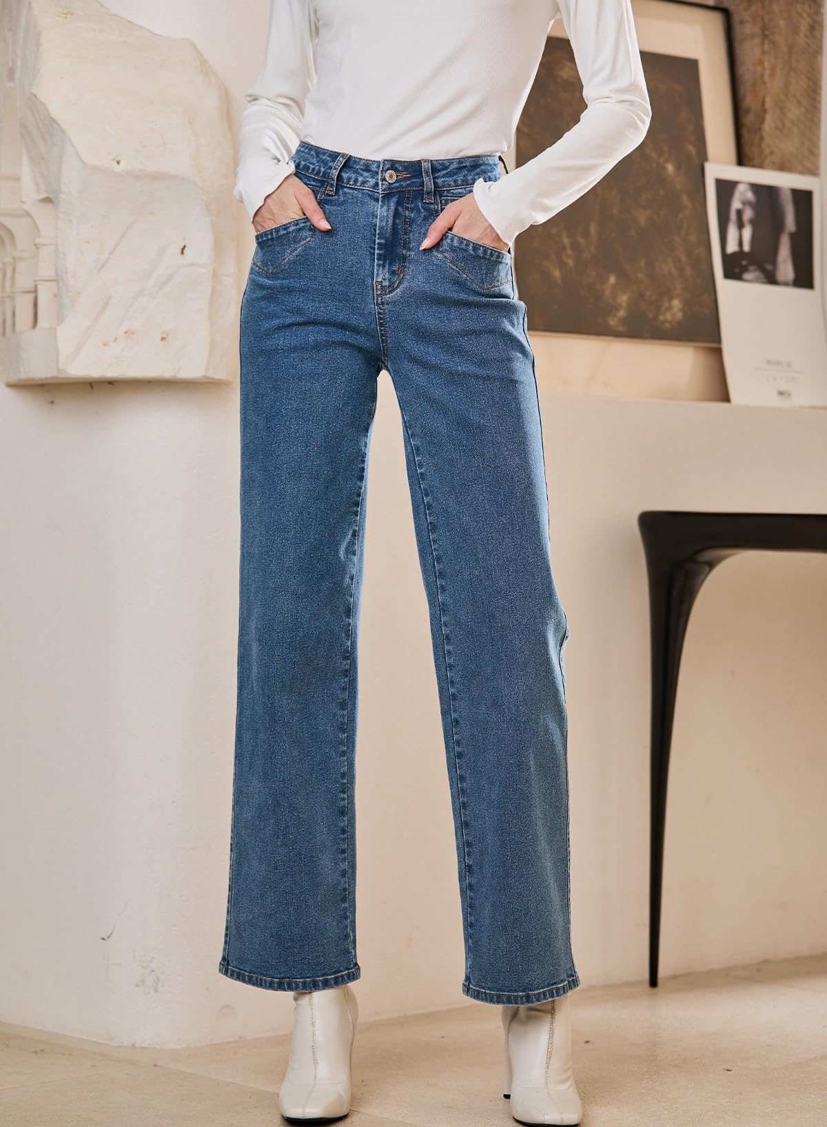 Foto 4 pulgar | Jeans Anchos Sidefeel Zimbaplatinum Cintura Alta Azules Para Mujer - Venta Internacional