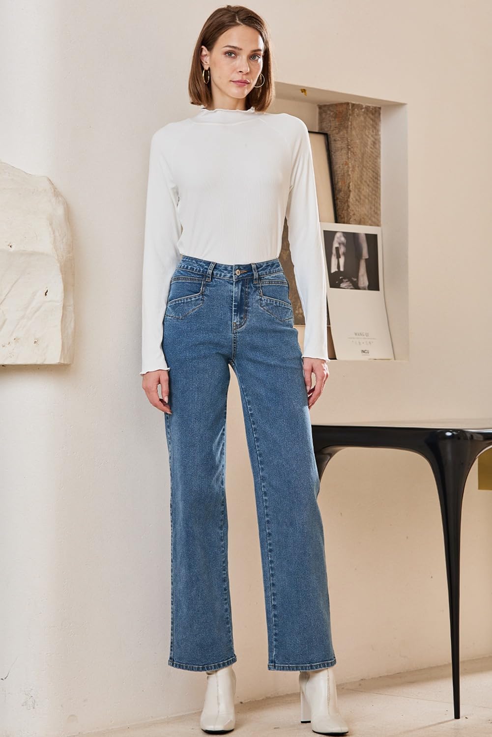 Foto 7 pulgar | Jeans Anchos Sidefeel Zimbaplatinum Cintura Alta Azules Para Mujer - Venta Internacional