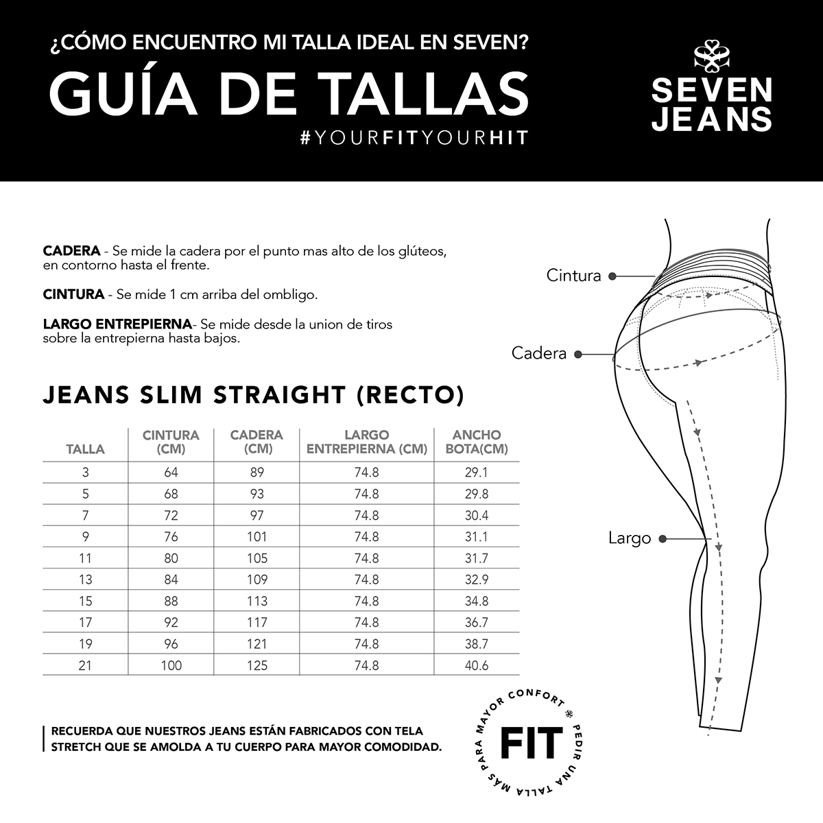Foto 6 pulgar | Jeans Recto Mujer Push Up Cintura Alta Stretch Seven Jeans 1177ston