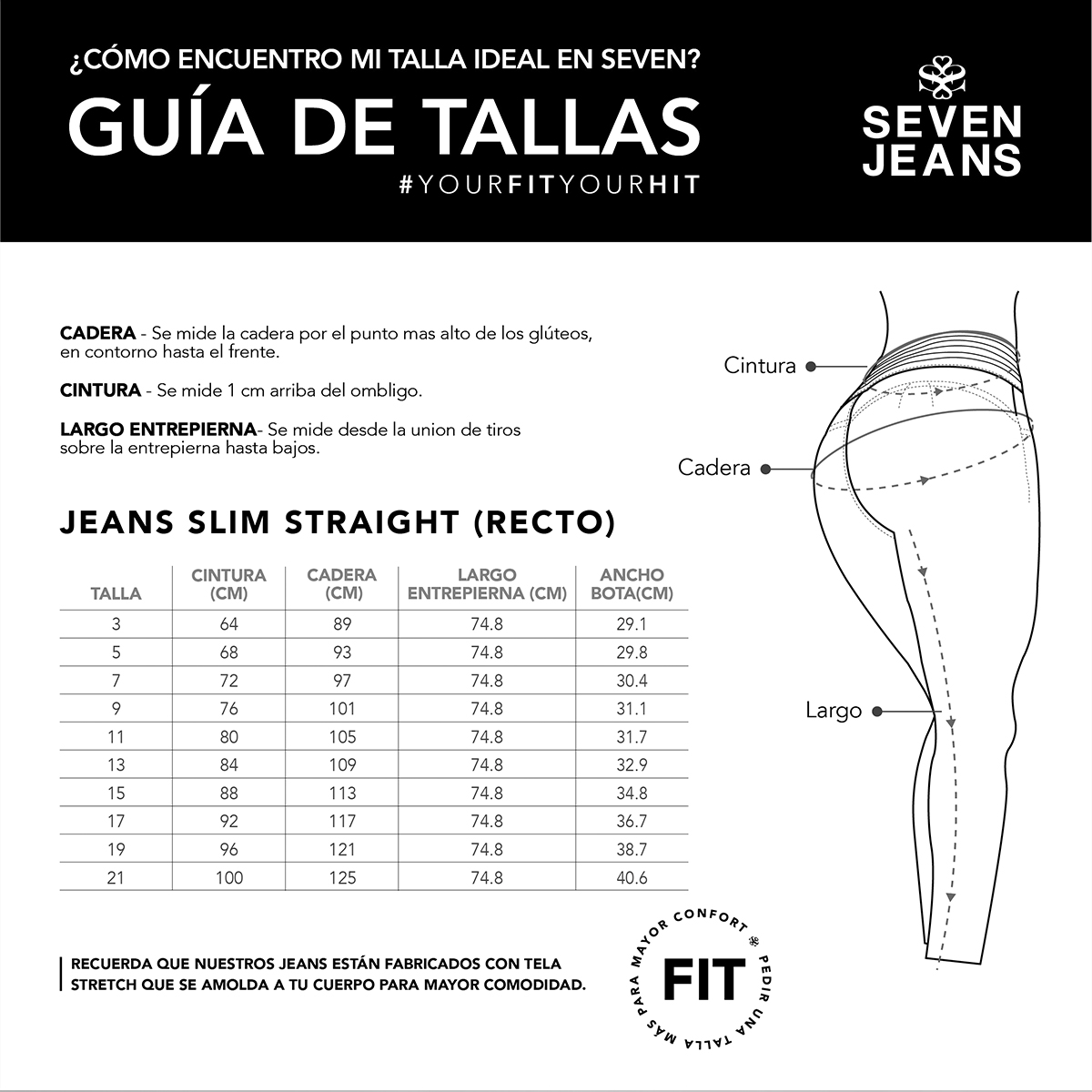 Foto 6 pulgar | Jeans Recto Mujer Push Up Stretch Seven Jeans 1177ngro