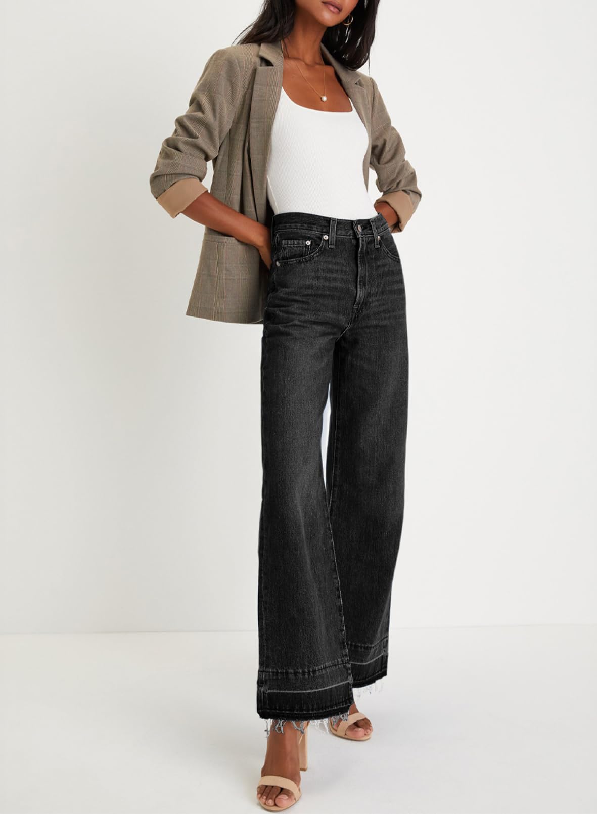 Foto 4 pulgar | Jeans Astylish Para Mujer, Cintura Alta, Pierna Recta, Color Negro - Venta Internacional.