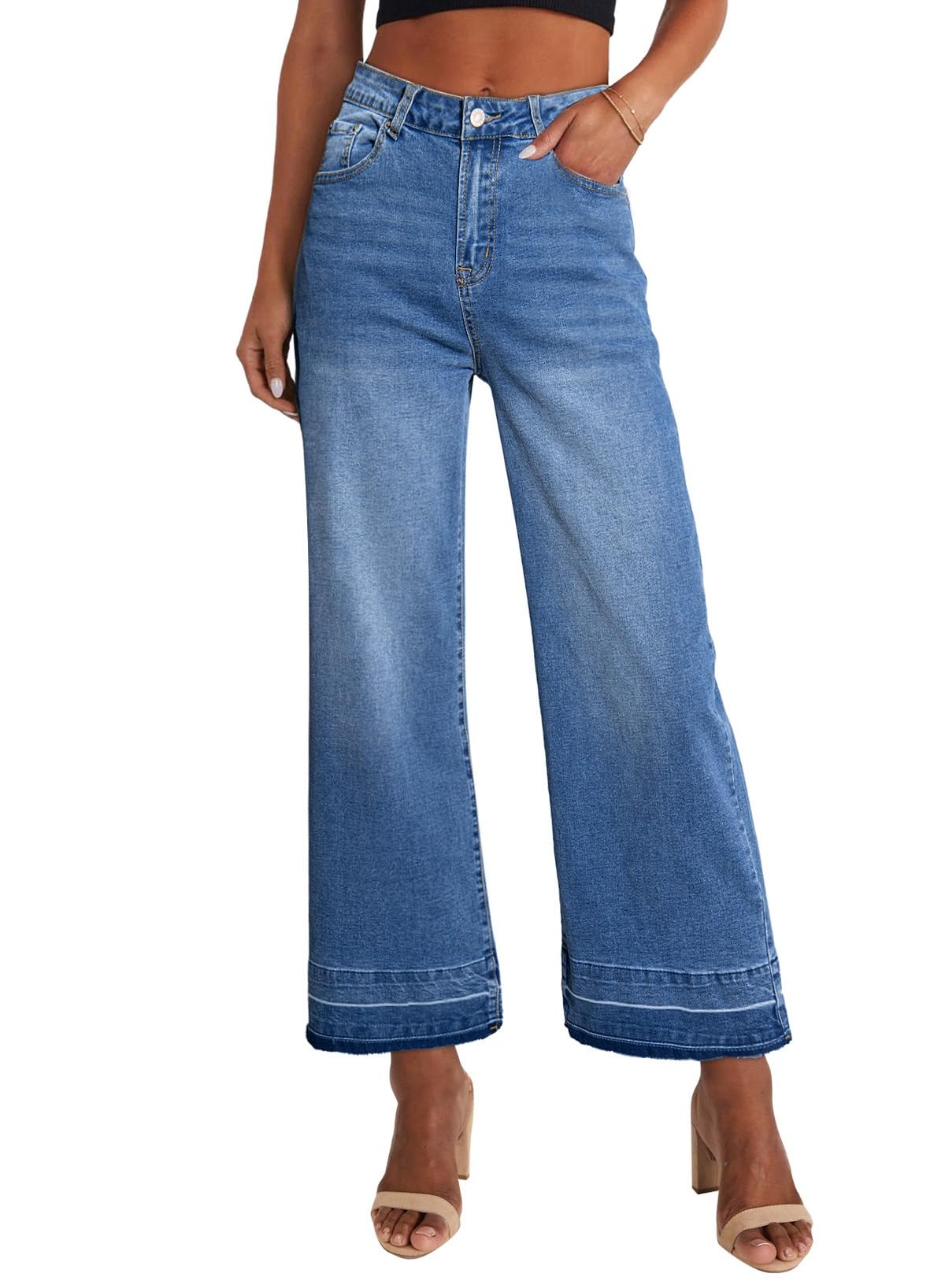 Foto 4 pulgar | Vaqueros Astylish Para Mujer, Cintura Alta, Pernera Ancha, Azul Claro - Venta Internacional.
