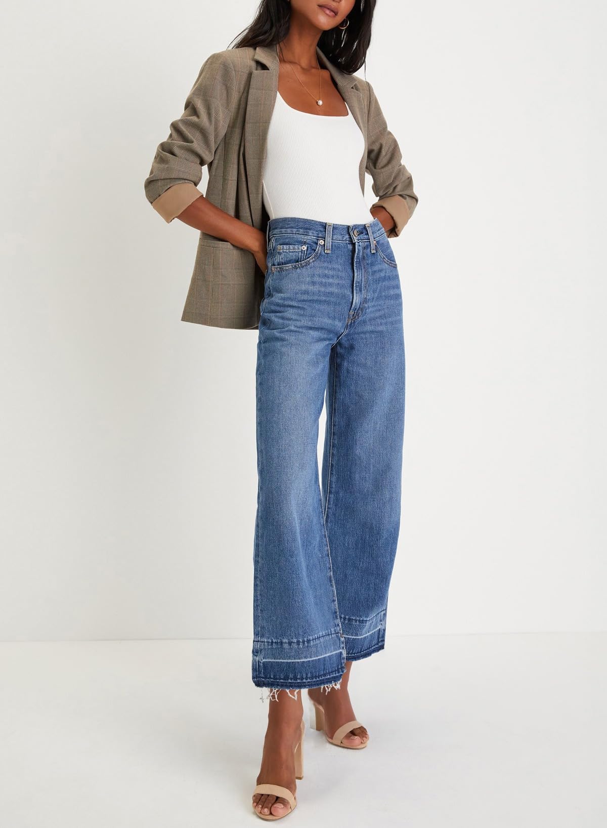 Foto 5 | Vaqueros Astylish Para Mujer, Cintura Alta, Pernera Ancha, Azul Claro - Venta Internacional.