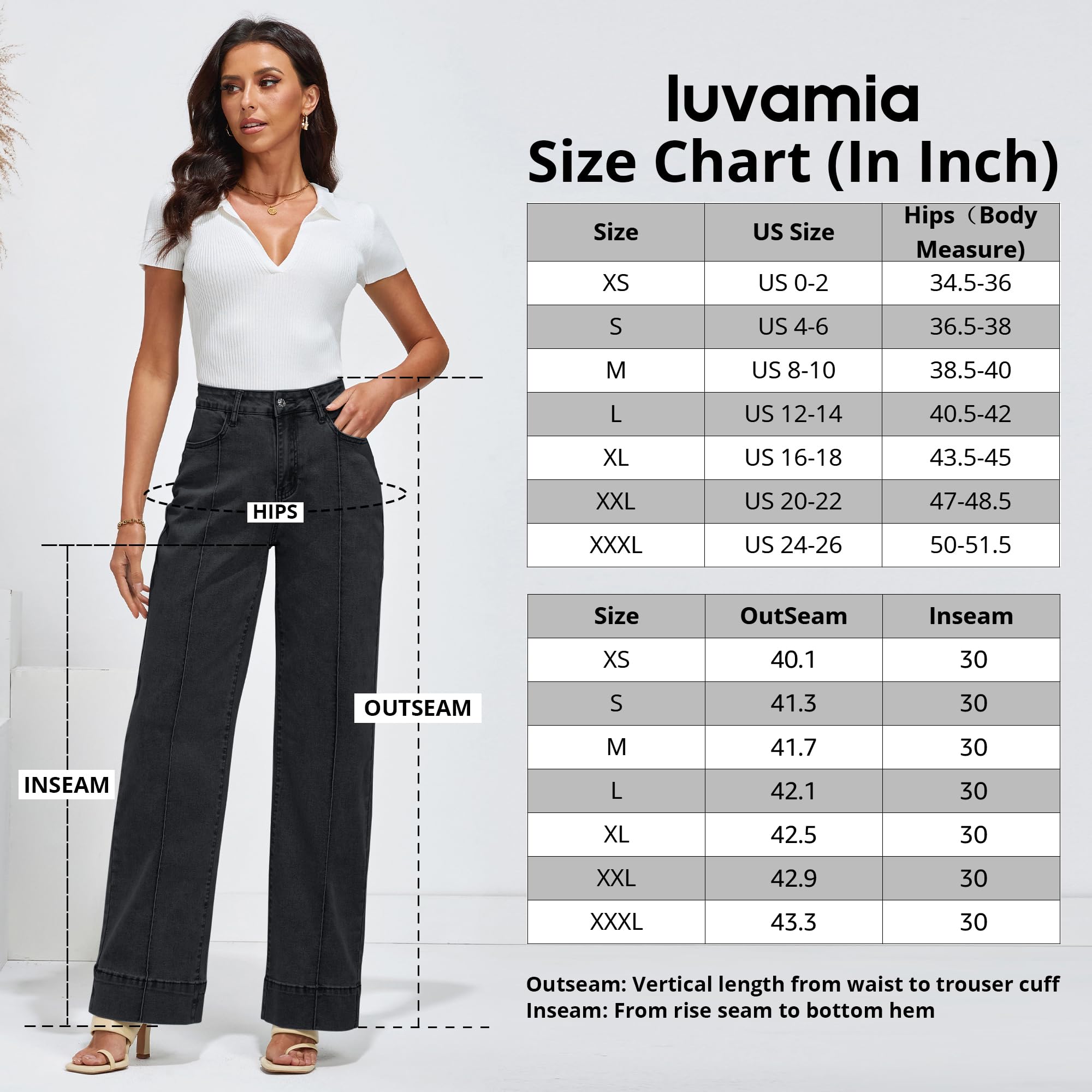 Foto 5 pulgar | Pantalones Vaqueros Luvamia De Pierna Ancha Negros De Cintura Alta Para Mujer, Talla L 12-14 - Venta Internacional.