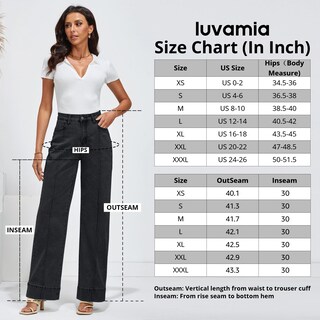 Foto 4 | Pantalones Vaqueros Luvamia De Pierna Ancha Negros De Cintura Alta Para Mujer, Talla L 12-14 - Venta Internacional.