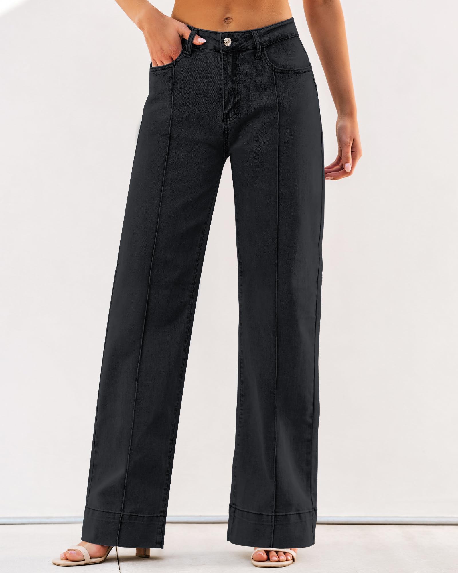 Foto 6 pulgar | Pantalones Vaqueros Luvamia De Pierna Ancha Negros De Cintura Alta Para Mujer, Talla L 12-14 - Venta Internacional.