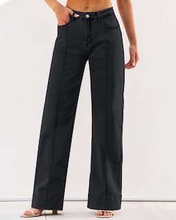 Foto 5 | Pantalones Vaqueros Luvamia De Pierna Ancha Negros De Cintura Alta Para Mujer, Talla L 12-14 - Venta Internacional.