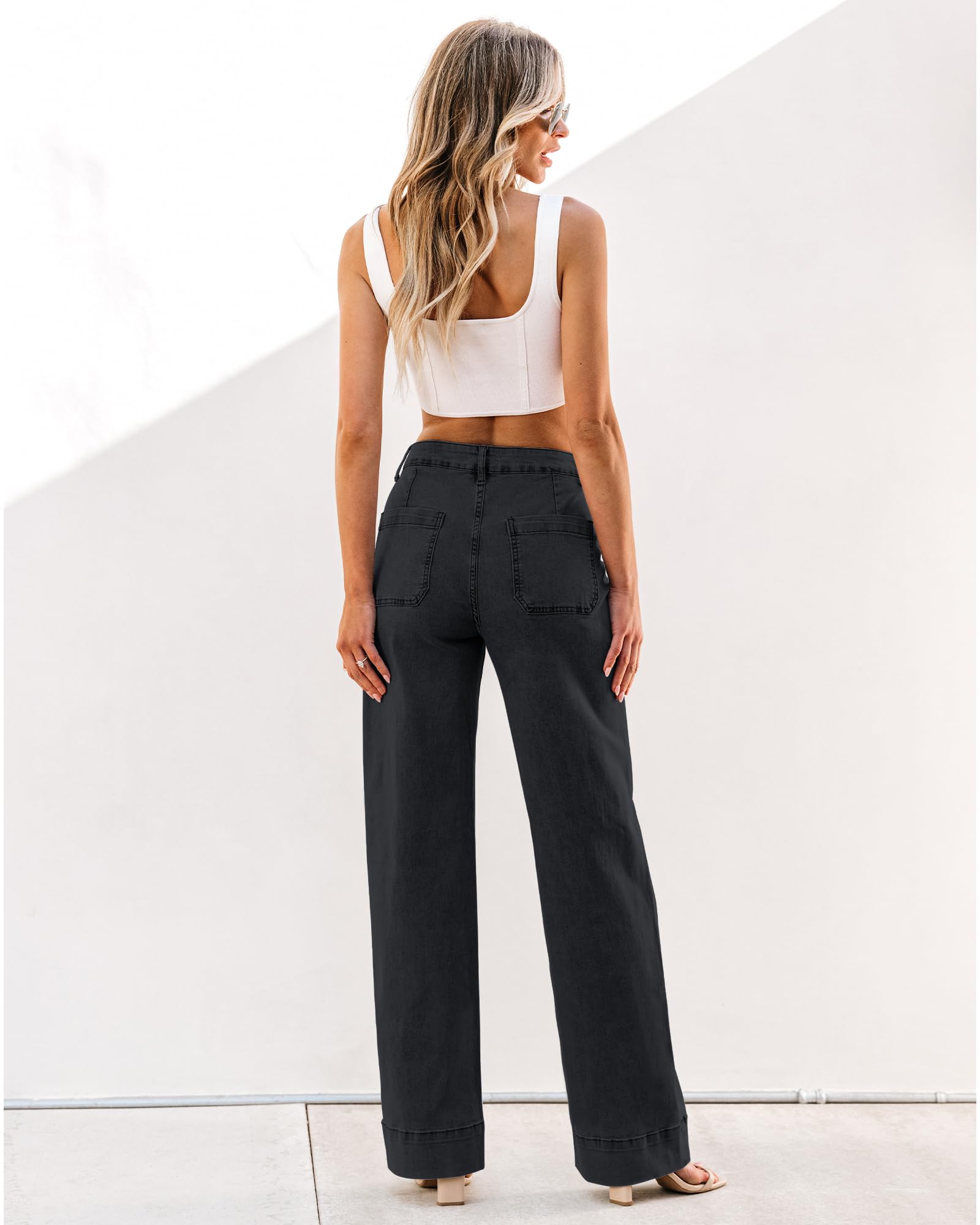 Foto 8 pulgar | Pantalones Vaqueros Luvamia De Pierna Ancha Negros De Cintura Alta Para Mujer, Talla L 12-14 - Venta Internacional.