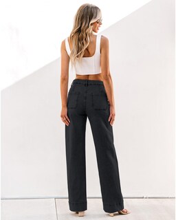 Foto 7 | Pantalones Vaqueros Luvamia De Pierna Ancha Negros De Cintura Alta Para Mujer, Talla L 12-14 - Venta Internacional.