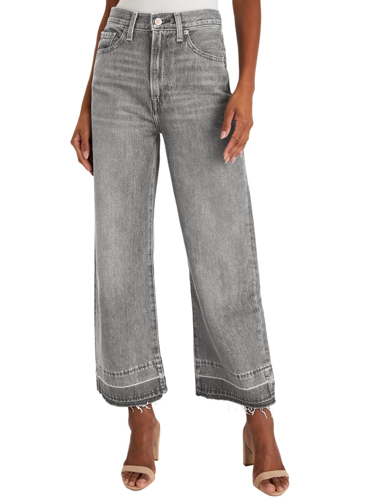 Foto 2 pulgar | Jeans Astylish Para Mujer, Pierna Ancha, Cintura Alta, Gris Claro - Venta Internacional.