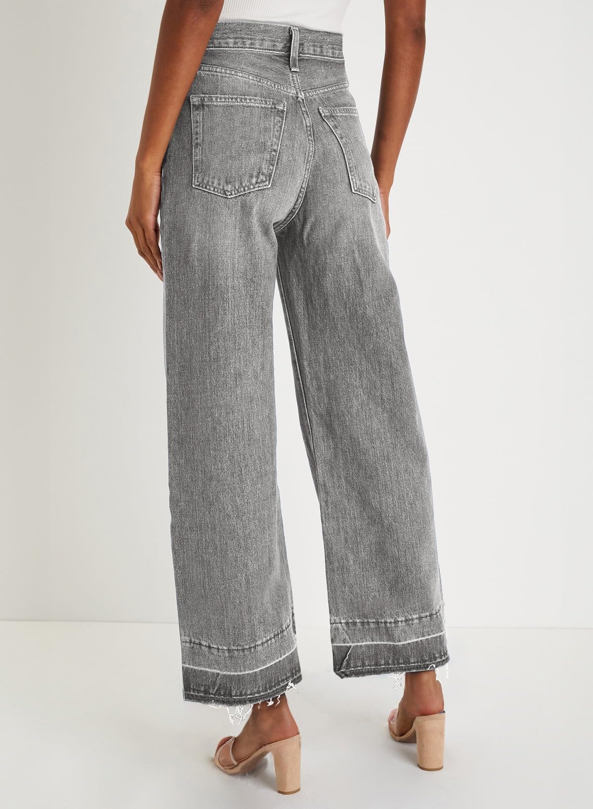 Foto 3 pulgar | Jeans Astylish Para Mujer, Pierna Ancha, Cintura Alta, Gris Claro - Venta Internacional.