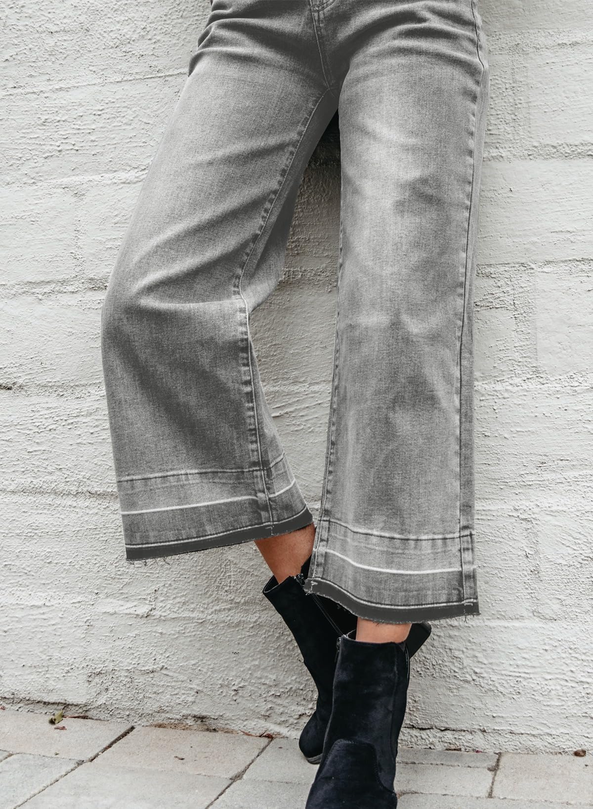 Foto 5 pulgar | Jeans Astylish Para Mujer, Pierna Ancha, Cintura Alta, Gris Claro - Venta Internacional.
