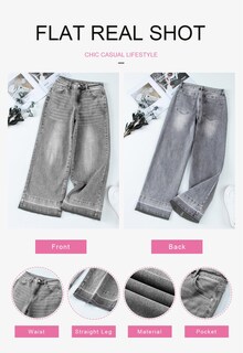 Foto 5 | Jeans Astylish Para Mujer, Pierna Ancha, Cintura Alta, Gris Claro - Venta Internacional.