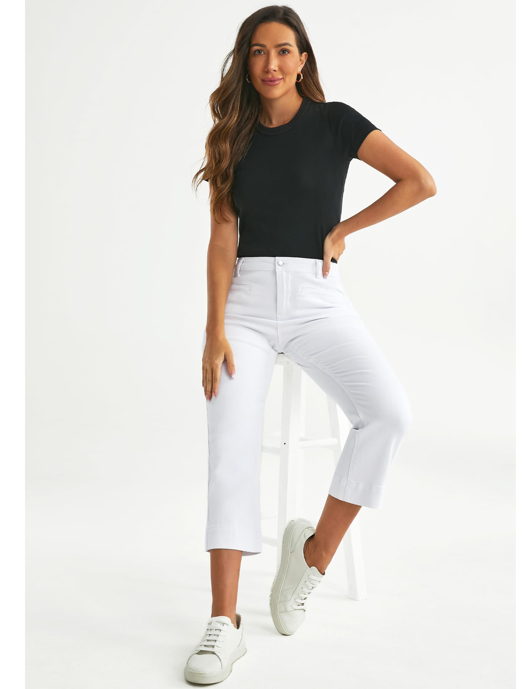 Foto 6 pulgar | Vaqueros Cortos Luvamia De Cintura Alta Blancos Para Mujer, Talla M - Venta Internacional.