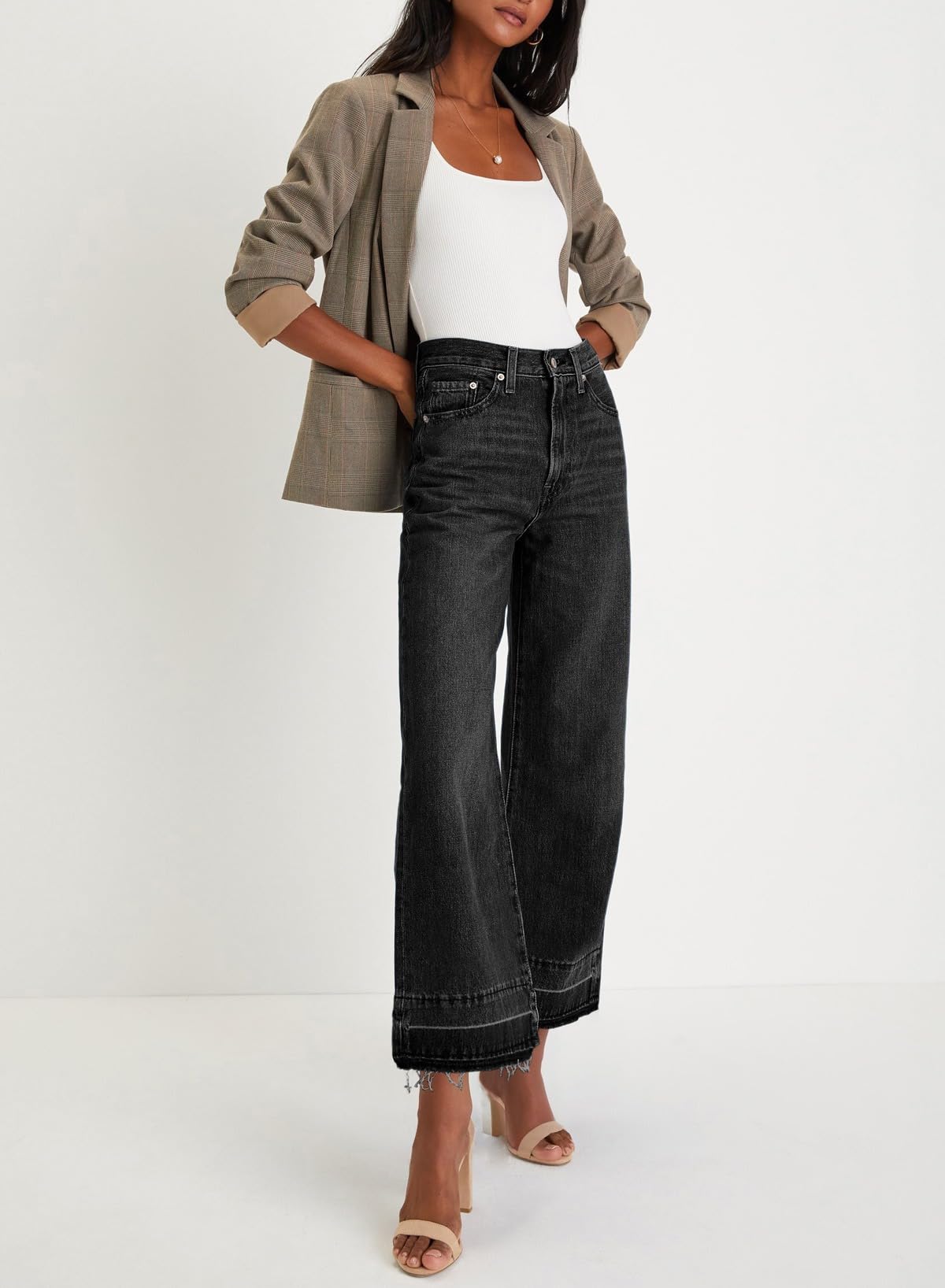 Foto 6 pulgar | Jeans Astylish Para Mujer, Cintura Alta, Pierna Recta, Color Negro - Venta Internacional.