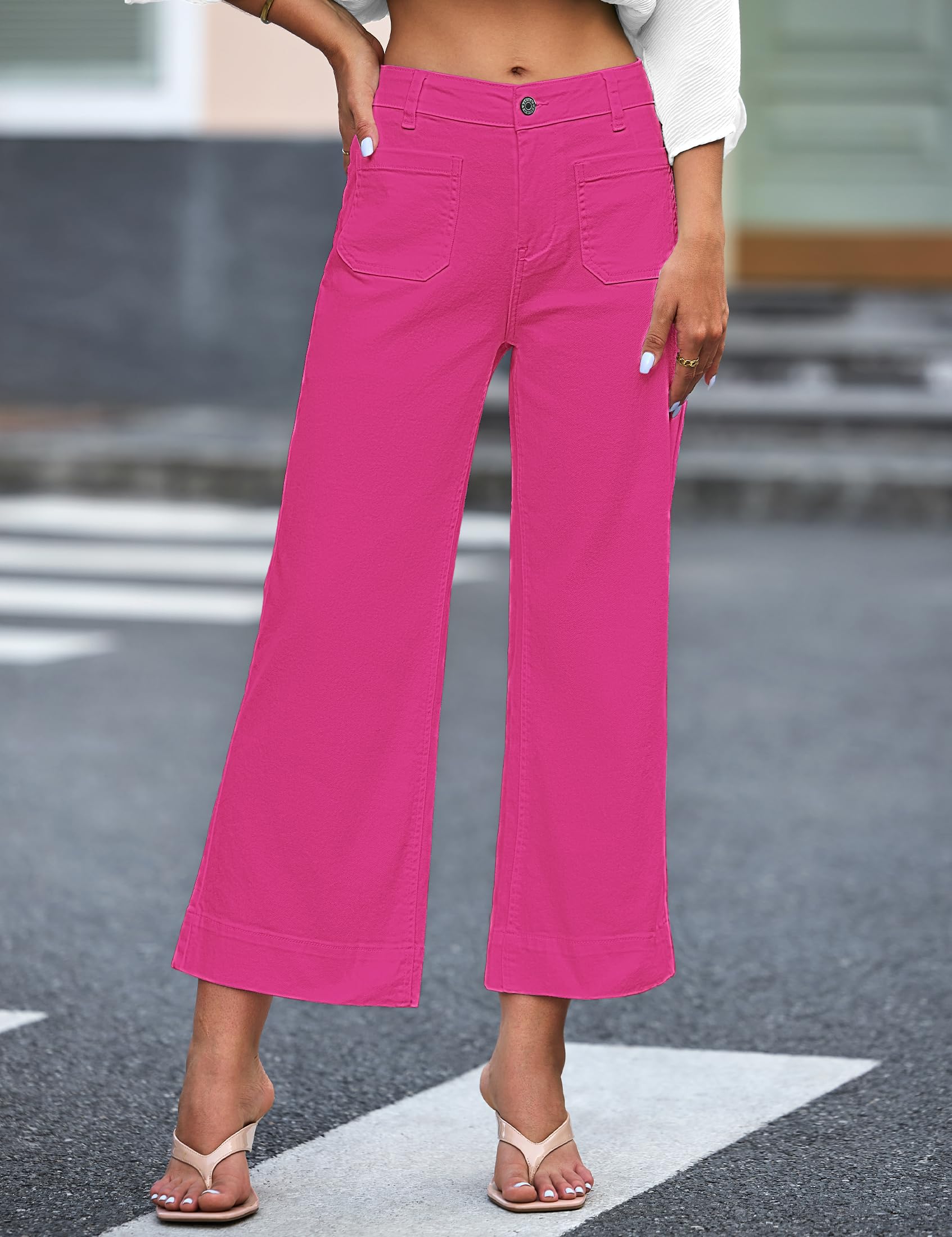 Foto 3 | Vaqueros Luvamia De Pierna Ancha, Acampanados, Cintura Alta, Vaqueros Cortos, Rosa - Venta Internacional.