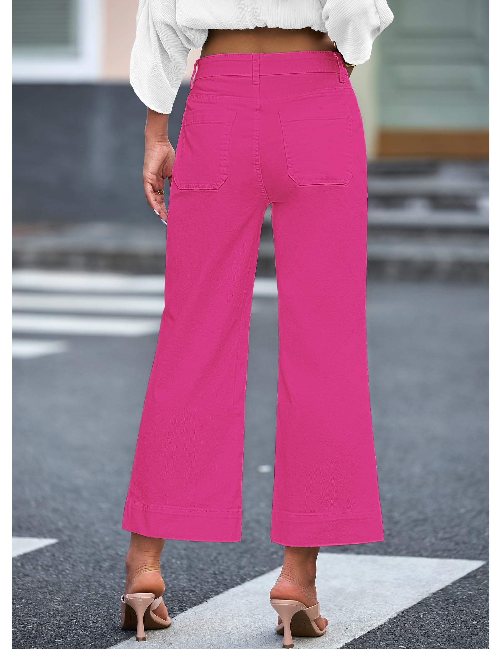 Foto 4 | Vaqueros Luvamia De Pierna Ancha, Acampanados, Cintura Alta, Vaqueros Cortos, Rosa - Venta Internacional.
