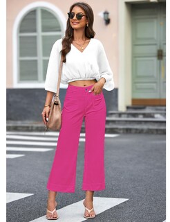 Foto 6 | Vaqueros Luvamia De Pierna Ancha, Acampanados, Cintura Alta, Vaqueros Cortos, Rosa - Venta Internacional.