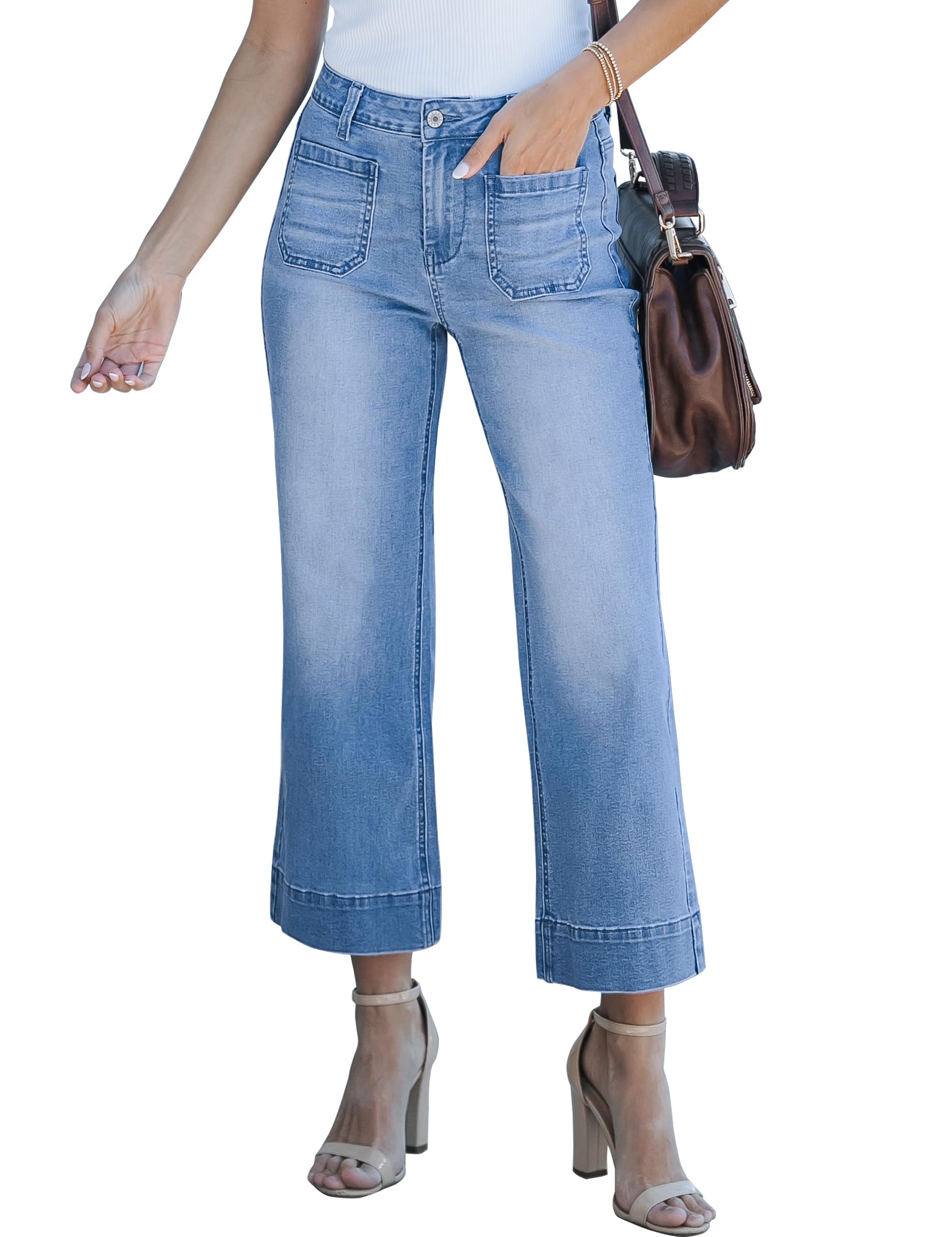 Foto 1 | Pantalones Vaqueros Anchos Luvamia, Modernos Pantalones De Mezclilla Acampanados De Cintura Alta - Venta Internacional.