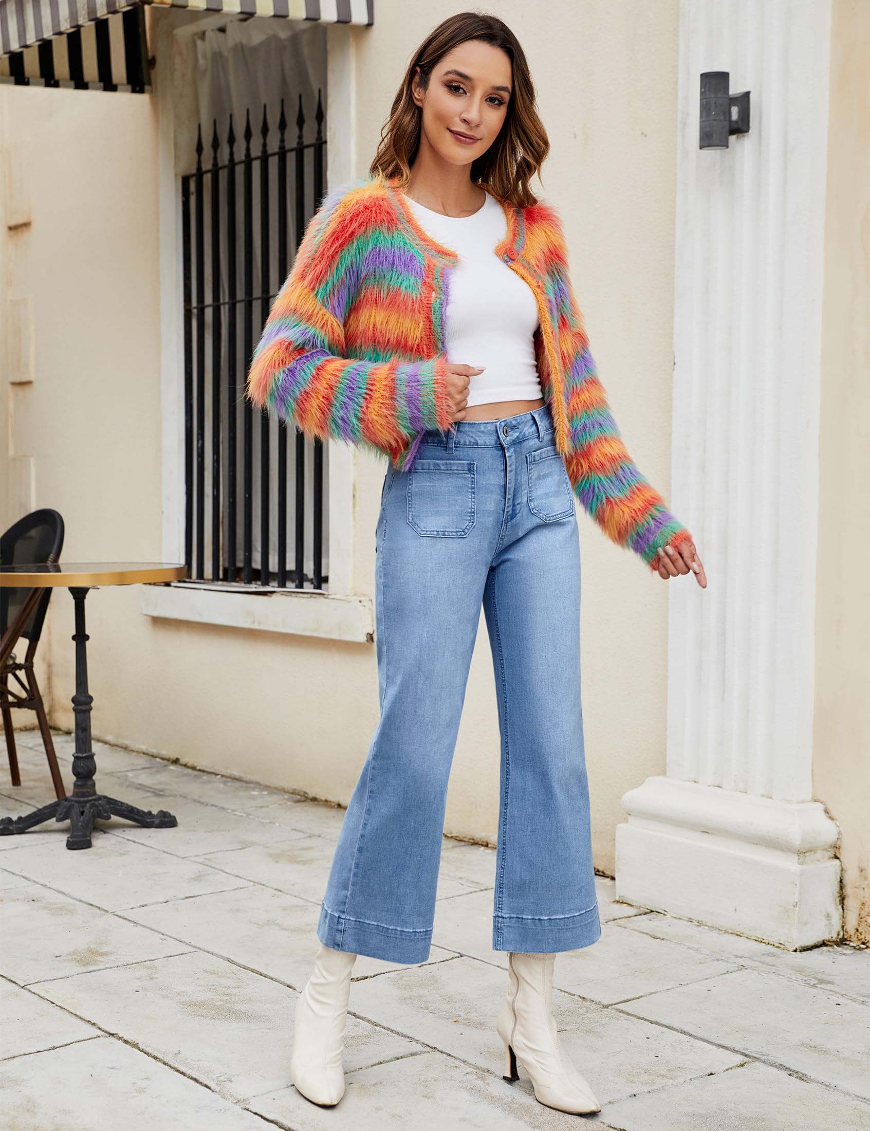 Foto 7 | Pantalones Vaqueros Anchos Luvamia, Modernos Pantalones De Mezclilla Acampanados De Cintura Alta - Venta Internacional.