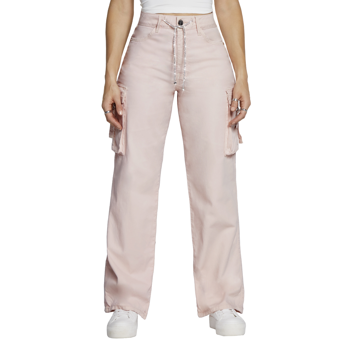 Jeans Pierna Ancha Cargo Mujer Cintura Alta Seven Jeans 9909rosa