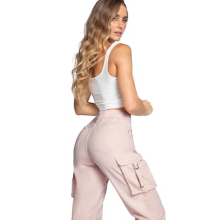 Foto 2 | Jeans Pierna Ancha Cargo Mujer Cintura Alta Seven Jeans 9909rosa
