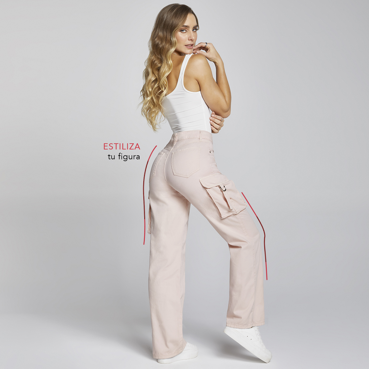 Foto 7 pulgar | Jeans Pierna Ancha Cargo Mujer Cintura Alta Seven Jeans 9909rosa