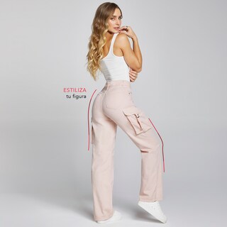 Foto 6 | Jeans Pierna Ancha Cargo Mujer Cintura Alta Seven Jeans 9909rosa