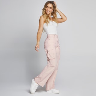 Foto 7 | Jeans Pierna Ancha Cargo Mujer Cintura Alta Seven Jeans 9909rosa