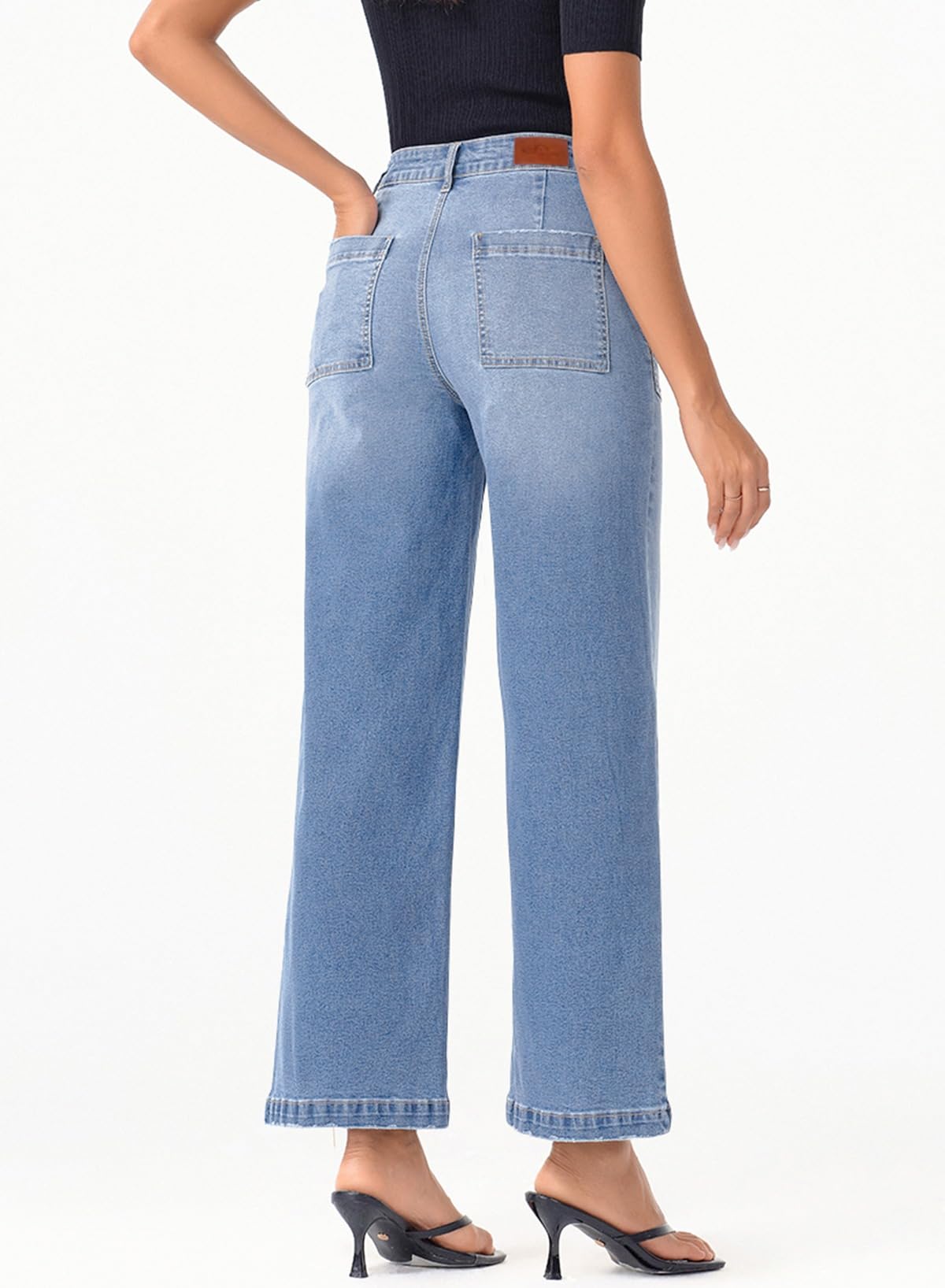 Foto 3 pulgar | Vaqueros Sidefeel Para Mujer, Cintura Alta, Pierna Ancha, Azul Islandés - Venta Internacional.