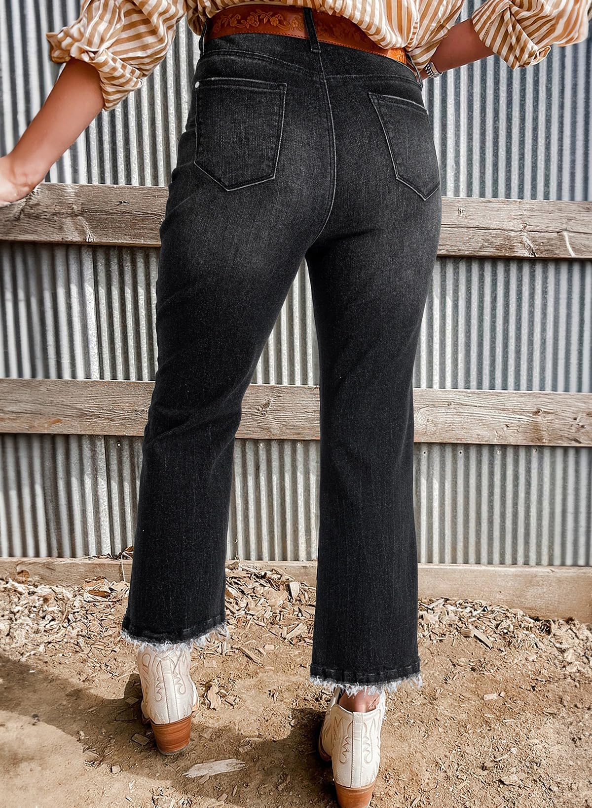 Foto 4 pulgar | Pantalones Vaqueros Elegantes Con Pernera Acampanada Y Cintura Alta Para Mujer, Talla 8, Color Gris - Venta Internacio