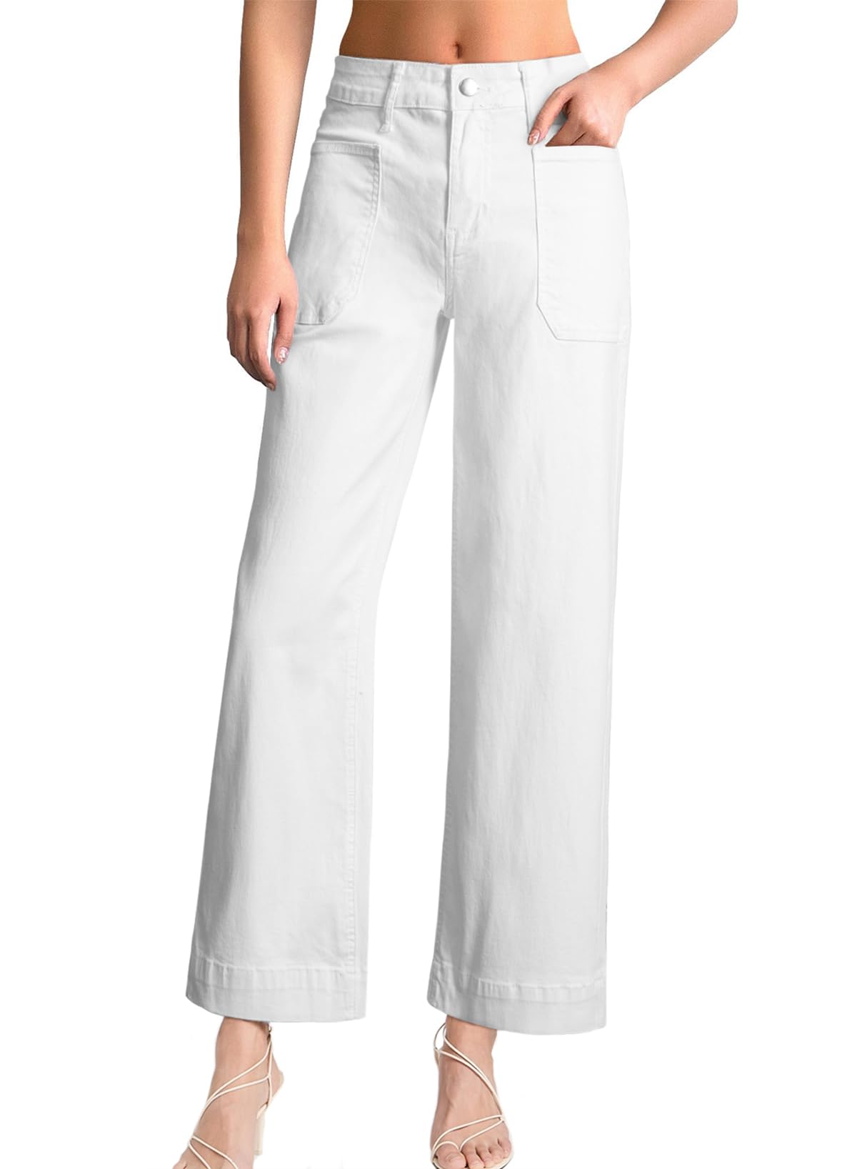 Foto 2 pulgar | Vaqueros Evaless Para Mujer, Pernera Ancha, Cintura Alta, Color Blanco, Talla 4 - Venta Internacional.