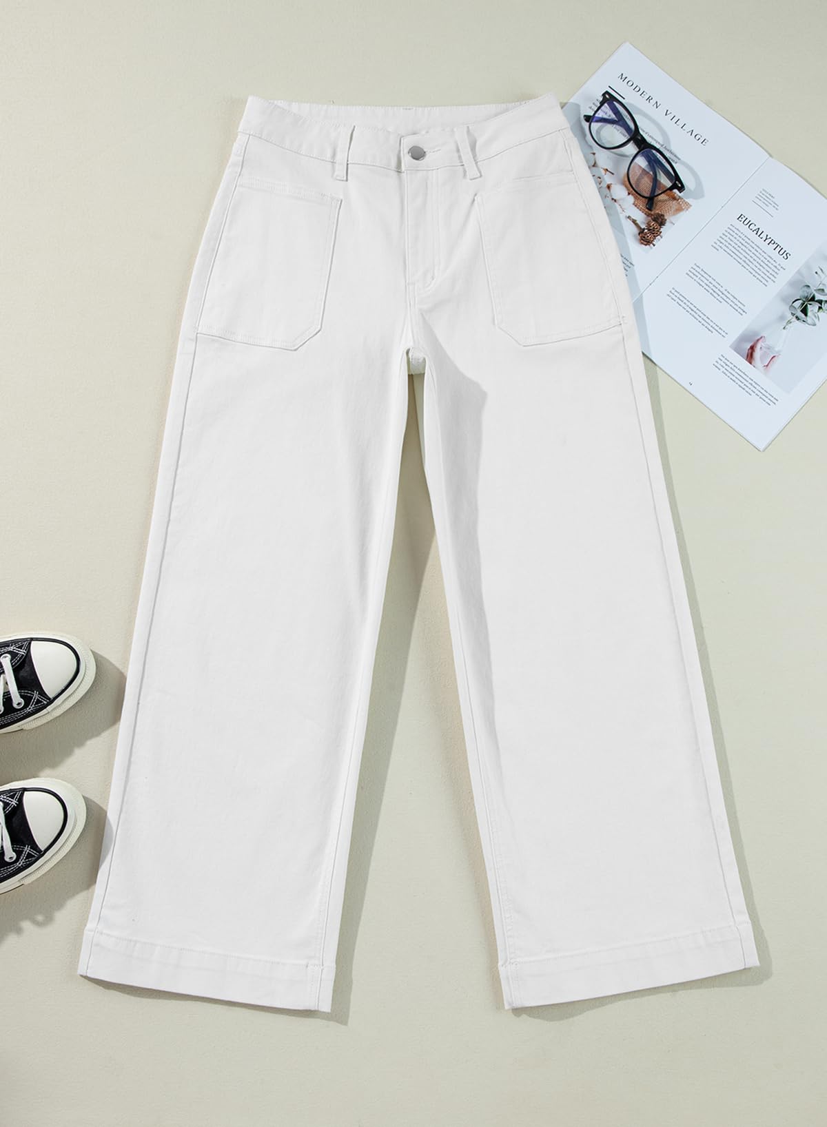 Foto 4 pulgar | Vaqueros Evaless Para Mujer, Pernera Ancha, Cintura Alta, Color Blanco, Talla 4 - Venta Internacional.