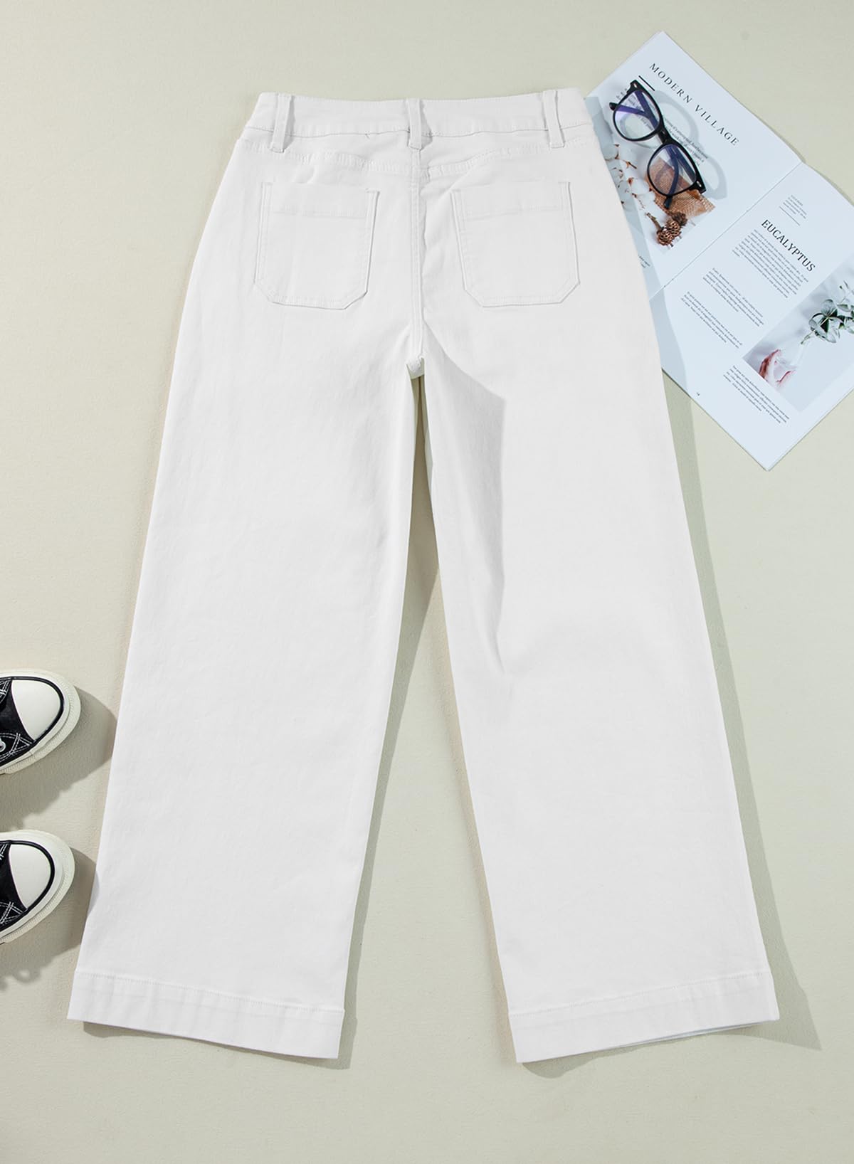 Foto 5 pulgar | Vaqueros Evaless Para Mujer, Pernera Ancha, Cintura Alta, Color Blanco, Talla 4 - Venta Internacional.
