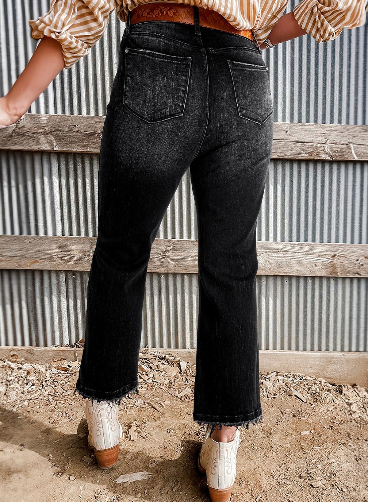 Foto 4 pulgar | Vaqueros Elegantes Para Mujer, Cintura Alta, Pierna Ancha, Tobillo Acampanado, Negros - Venta Internacional.